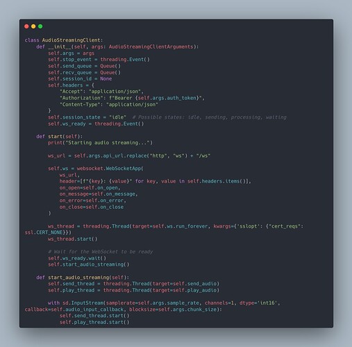 Audio client code
