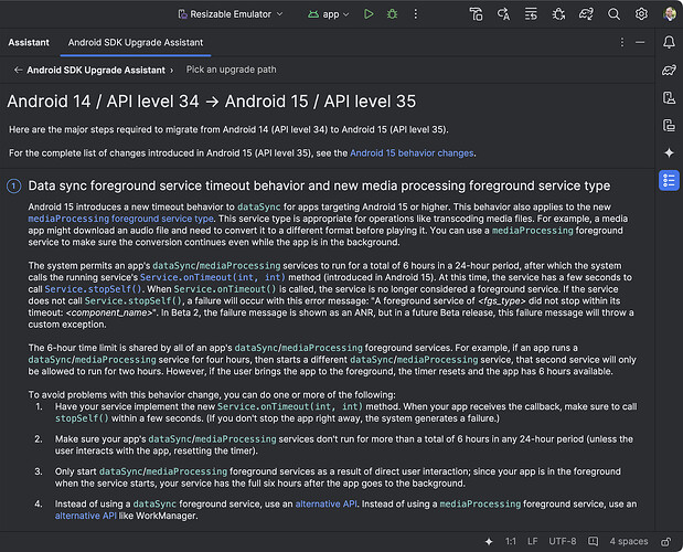 △ Android Studio Koala Feature Drop 中的 Android SDK 升级助手