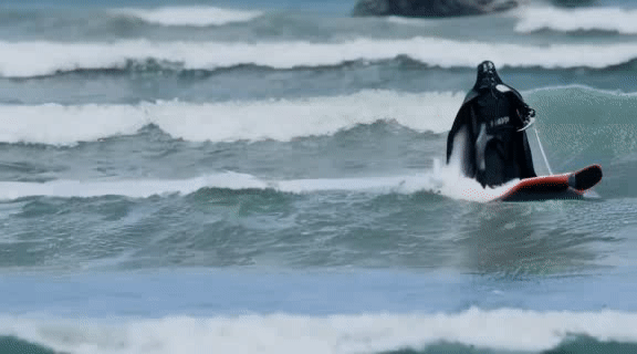 Generated video of Darth Vader surfing.